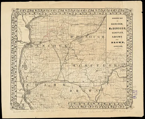 Township map of Hancock, McDonough, Schuyler, Adams and Brown, Counties