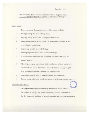 Preliminary Proposal for an International Organization to Further the Peaceful Uses of Atomic Energy