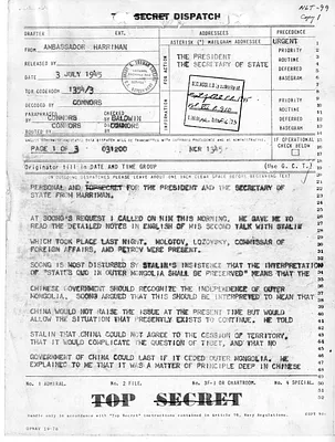 Telegram from Ambassador Averell Harriman to President Harry S. Truman and Secretary of State James Byrnes