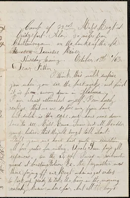 Letter from William Jubb, Bridgeport, Ala., to Thomas Jubb, West Chelmsford, Mass., October 1, 1863