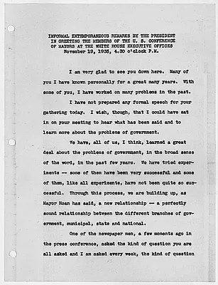 Informal Extemporaneous Remarks In Greeting The Members Of The U.S. Conference Of Mayors At The White House Executive Offices