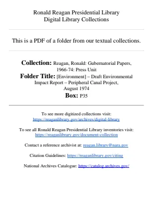 [Environment] - Draft Environmental Impact Report - Peripheral Canal Project, August 1974