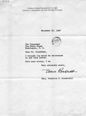 Letter from Eleanor Roosevelt to Harry S. Truman accompanied by a letter from Charles G. Hamilton to Eleanor Roosevelt