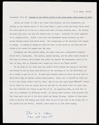 Gloucester story #9, episode of the "white water" on the Grand Banks