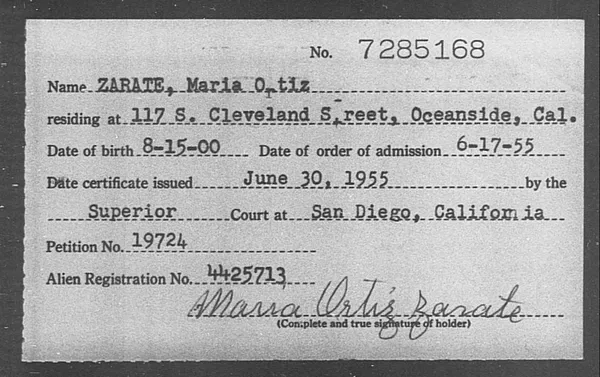 Zarate, Maria O Tiz - 1955