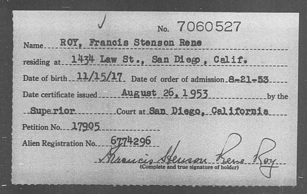 Roy, Francis Stenson Rene - 1953
