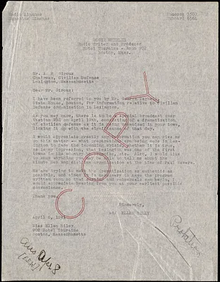 Letter to the Lexington Civil Defense Committee requesting information about civil defense for a radio program, 1941