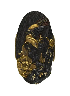 Kashira with Pheasant and Tree Peony