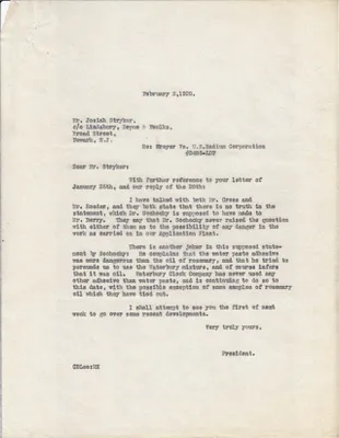 Letters Sent to Josiah Stryker, February 8, 1928