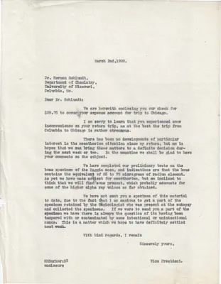 Letters Sent to Dr. Herman Schlundt, March 2, 1928