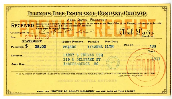 Premium Notice for Harry S. Truman, Illinois Life Insurance Company