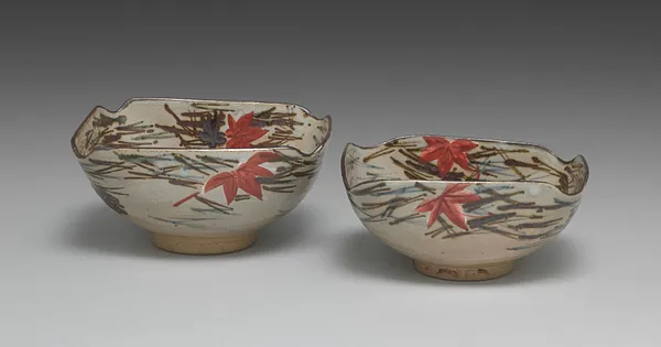 Nesting Dishes with Scattered Pine Needles and Maple Leaves