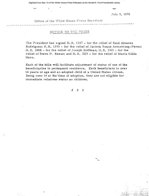 President has Signed H.R. 1387, H.R. 1393, H.R. 1408, and H.R. 2119 [Signing Statements and Announcements]
