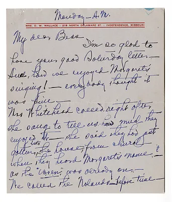 Letter from Madge Gates Wallace to Bess W. Truman