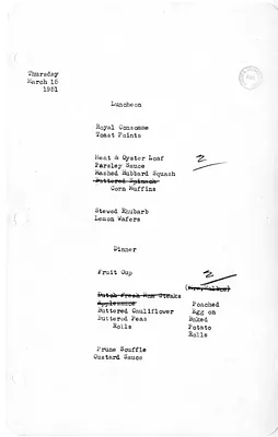 White House Luncheon and Dinner Menu