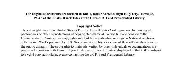 Jewish High Holy Days Message, 1974