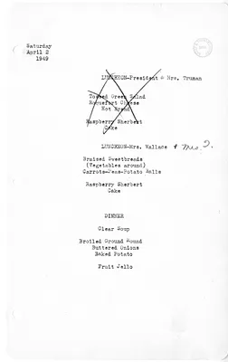 White House Luncheon and Dinner Menu
