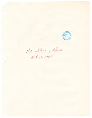 Reading Copy, Speech of President Harry S. Truman, Hamilton, Ohio