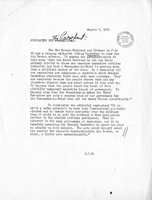 Memorandum from James V. Fitzgerald to President Harry S. Truman