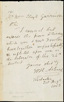 Letter from William Henry Ashurst, Rochester, to William Lloyd Garrison, 28 Aug. 1853