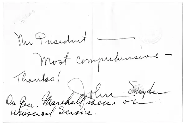 Report from Secretary of Defense George Marshall to President Harry S. Truman, with Related Material