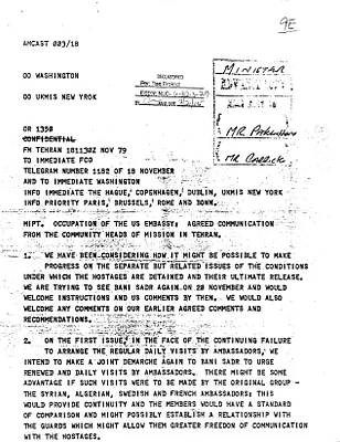 Telegram Regarding the Occupation of U.S. Embassy