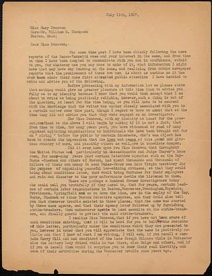 "Just an old friend and patriot" typed letter to Mary Donovan, July 19, 1927