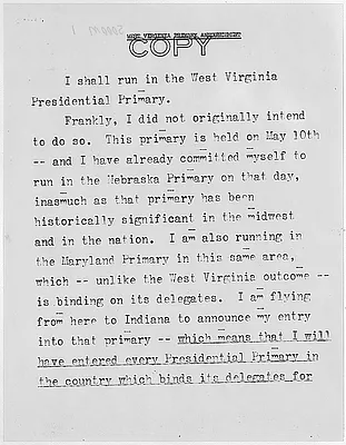West Virginia Primary Announcement February 4, 1960