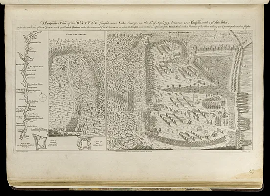 A prospective view of the battle fought near Lake George, on the 8th of Sepr. 1755, between 2000 English, with 250 Mohawks, under the command of Genl. Johnson