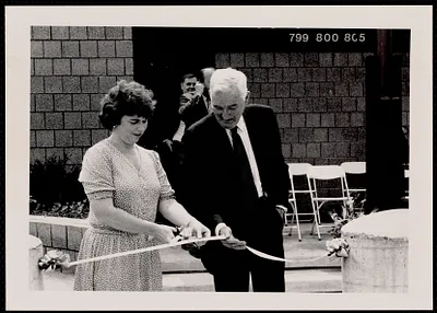 Dedication of ILA Guaranteed Annual Income, Union Hall, South Boston. Ann Aylward and Arthur Lane, President, Boston Shipping Association
