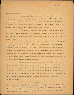 Bartolomeo Vanzetti typed letter (copy) to Mary Donovan, [Charlestown], 14 January 1926