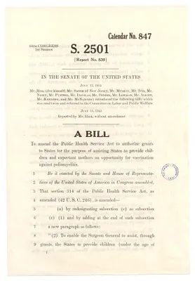 Senate Bill S.2501 Authorizing Grants to States to Assist in Providing Children and Expectant Mothers with the Vaccination Against Poliomyelitis