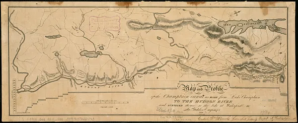 Map and profile of the Champlain Canal as made from Lake Champlain to the Hudson River and surveyed thence to the tide at Waterford