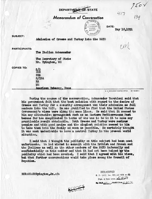 Memorandum of Conversation with Secretary of State Dean Acheson, Ambassador of Italy Alberto Tarchiani, and Homer Byington, Jr.
