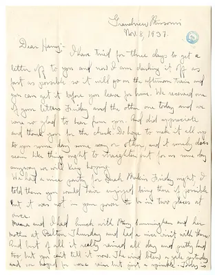 Letter from Mary Jane Truman to Harry S. Truman