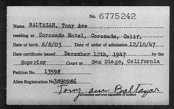 Baltazar, Tony Ave - 1947