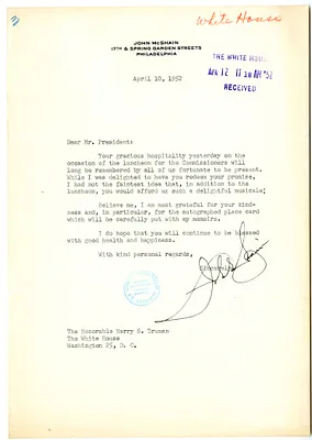 Letter from John McShain to President Harry S. Truman