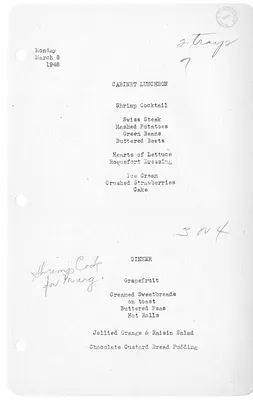 White House Luncheon and Dinner Menu