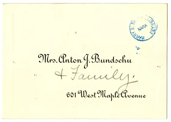 Wedding Gift Card from Mrs. A. J. Bundschu and Family