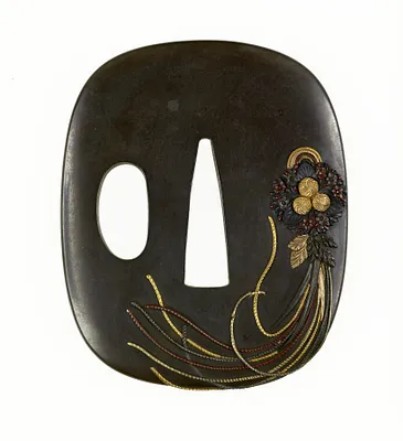 Tsuba with a Hanging Bouquet (""Kusudama"")