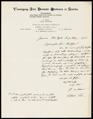 Kern, Albert J. W., b. 1857 autograph letter signed to Hugo Münsterberg, Jamaica, N.Y., 9 March 1912