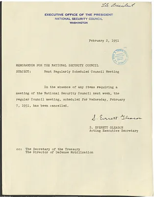 Memorandum from S. Everett Gleason to the National Security Council