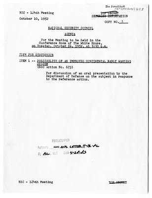 Agenda for the One Hundred Twenty-Fourth Meeting of the National Security Council