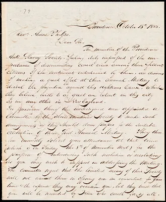 Letter from Providence Anti-Slavery Society, Providence, to Amos Augustus Phelps, October 15th 1833