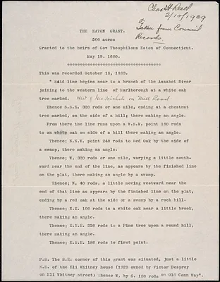Copy of the Eaton Grant (1680), 1929