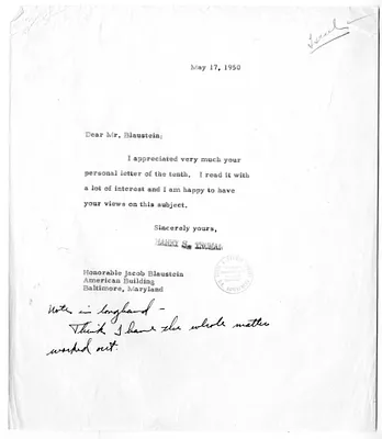 Correspondence Between President Harry S. Truman and Jacob Blaustein