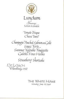 Cards-Menus, Luncheon, Honoring Nelson Mandela, The White House, June 25, 1990