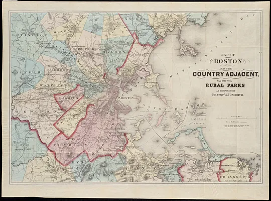 Map of Boston and the country adjacent, showing rural parks