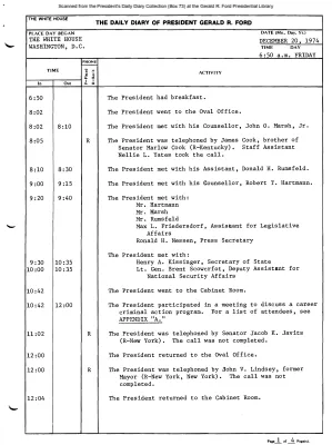 President Gerald R. Ford's Daily Diary, December 20, 1974