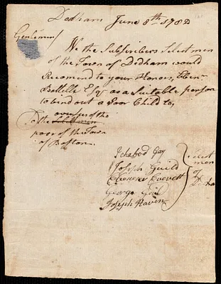Hannah Lydiett indentured to apprentice with Ebenezer Battelle of Dedham, 3 October 1782